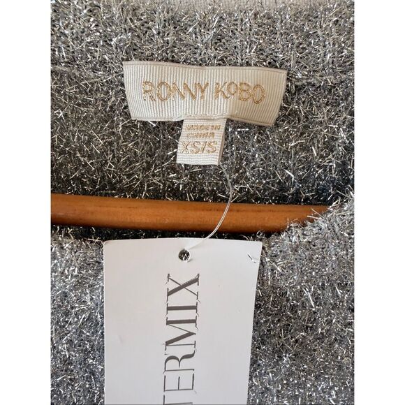 NWT Ronny Kobo Sisilia Metalli Mini Sweater Dress in Silver Size XS/S - Picture 5 of 10